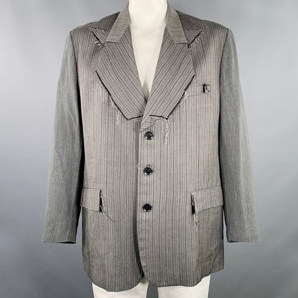 YOHJI YAMAMOTO Size L Grey Black Stripe Silk Blend Jacket - Picture 1 of 10